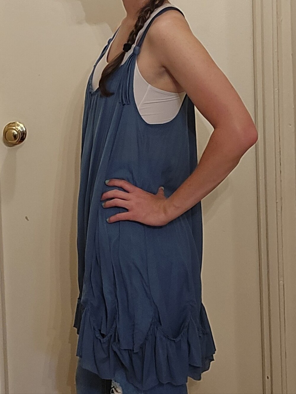 Free People Blue Ruffle-Hem Slip Tunic - Picture 3 of 6